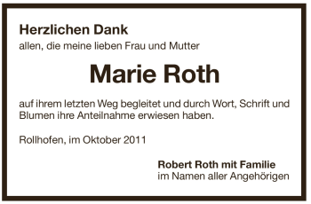 Traueranzeige von Marie Roth von Pegnitz-Zeitung